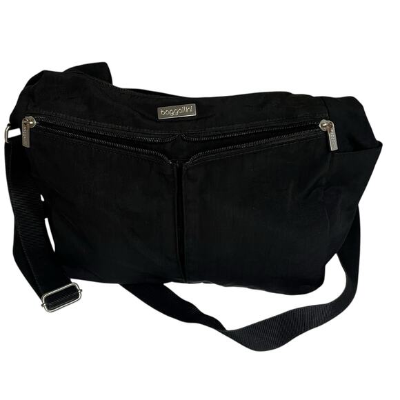 Bagalini Black Medium Sized Bag with Tan Interior- Great for Travel or Everyday - Picture 1 of 7